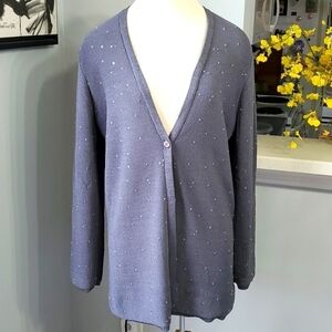 Jones New York, gray one button open cardegan Granny sweater. Size large. Very …
